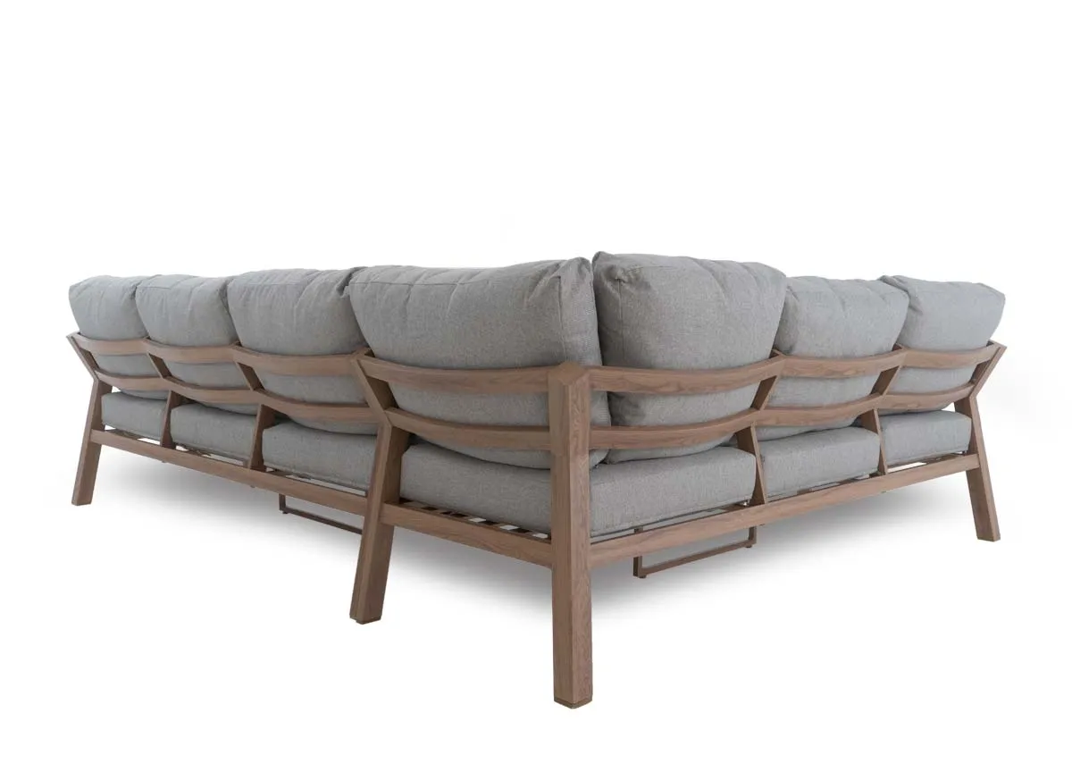 A garden stool from EZ Livings Bordeaux range. Angled view of grey padded seat cushion