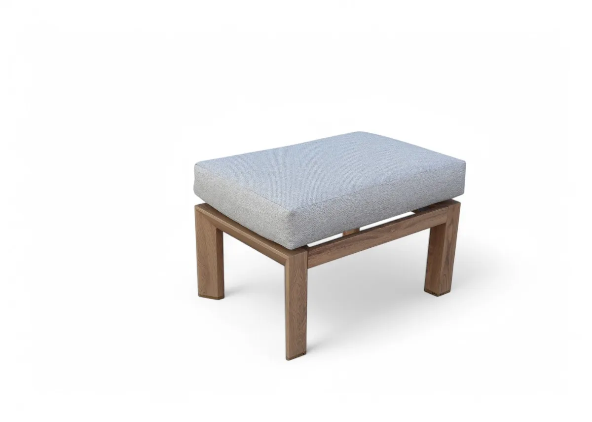 A garden stool from EZ Livings Bordeaux range. Angled view of grey padded seat cushion