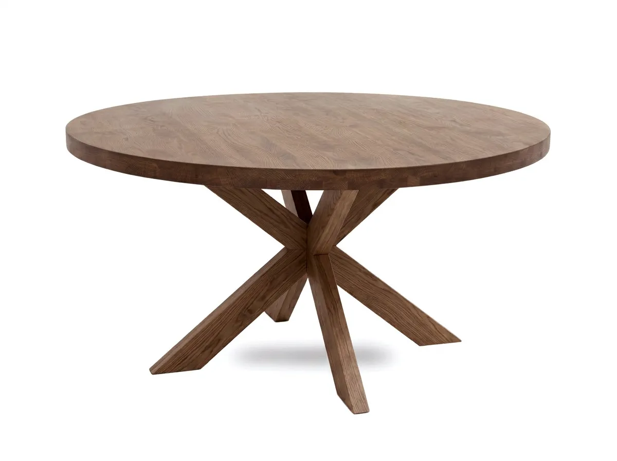 A round Oslo oak dining table from EZ living Furniture. Angled view
