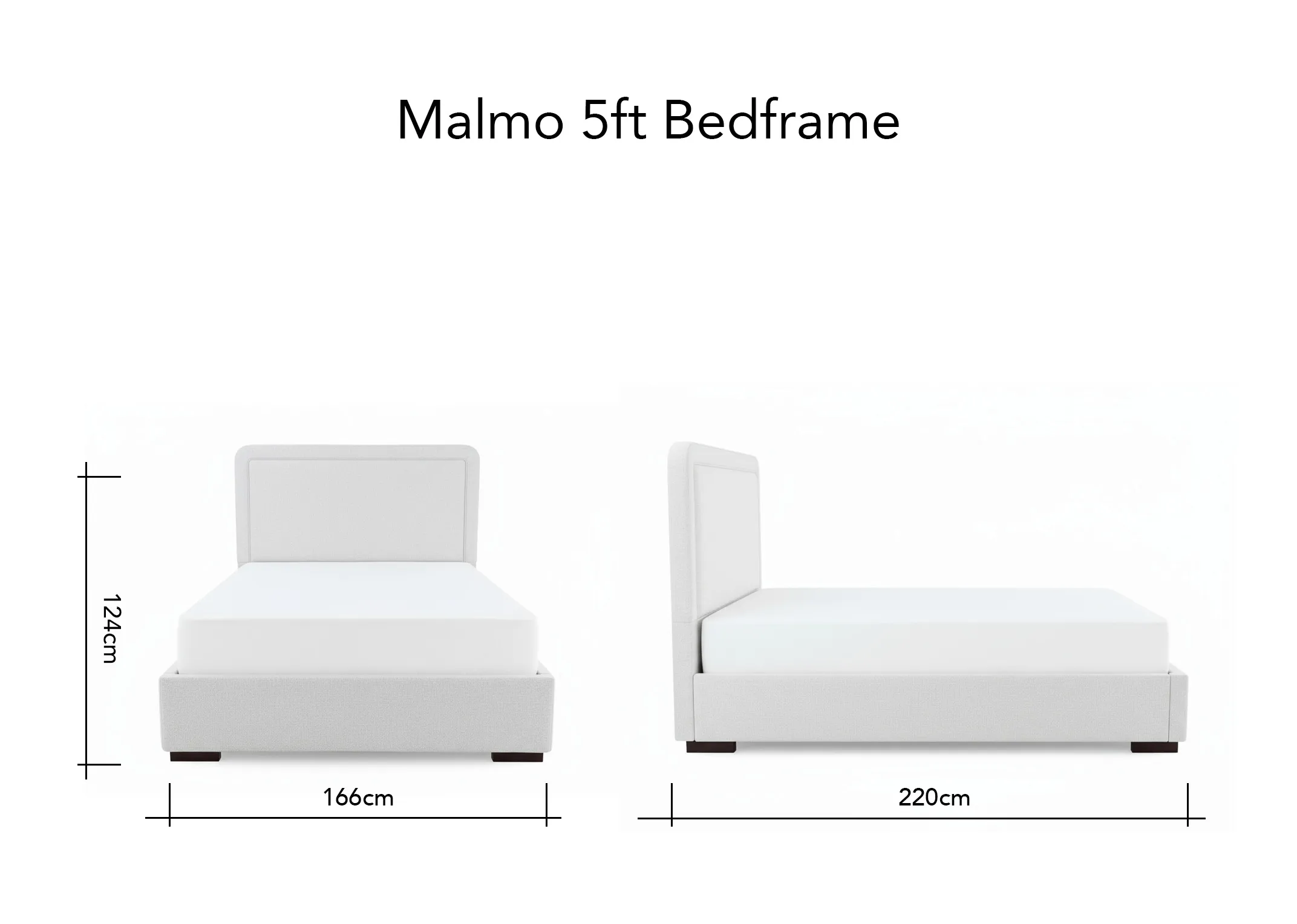A dimension image of the Malmo 5ft with 166cm x 220cm x 124cm