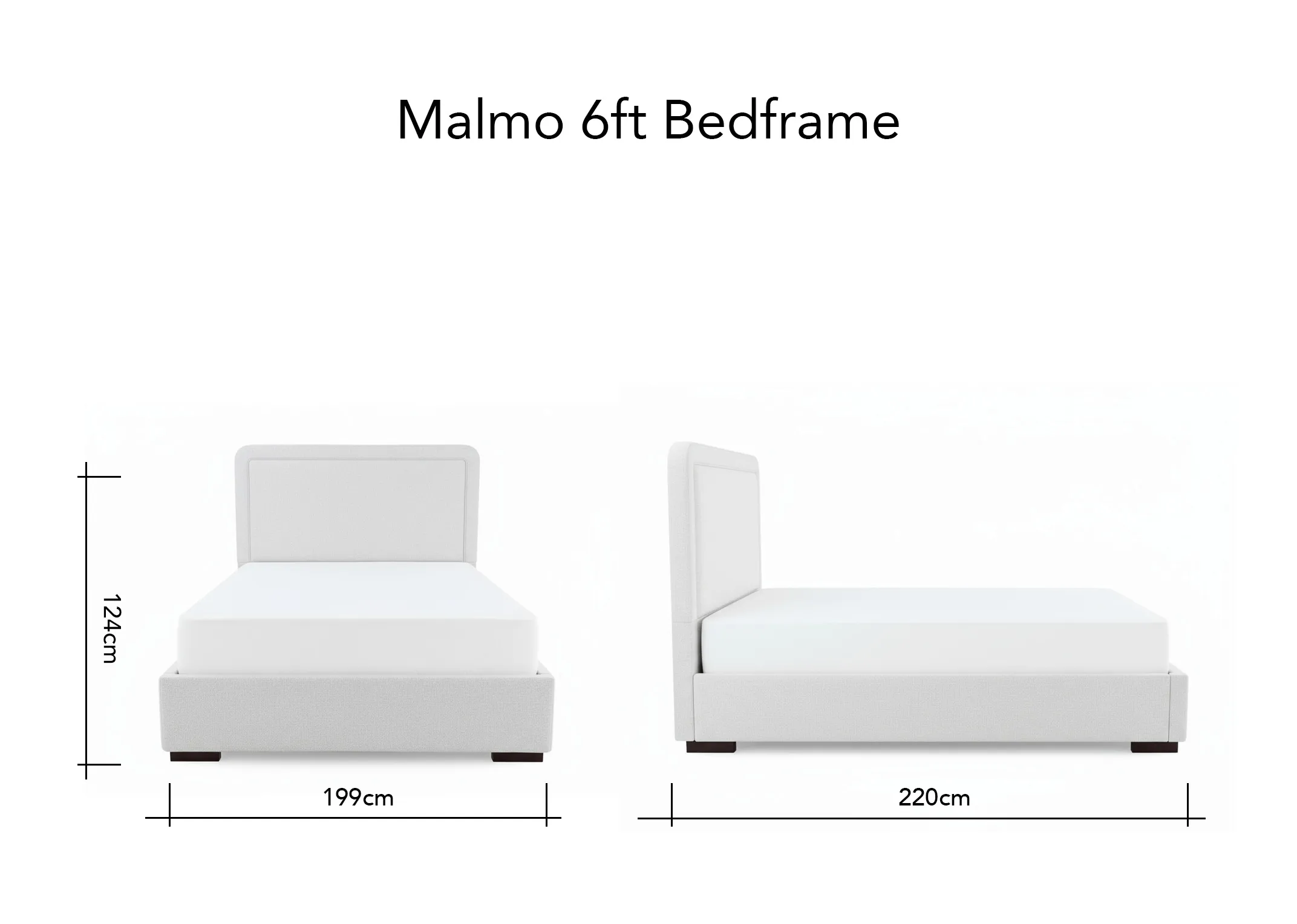 A dimension image of the Malmo 6ft with 199cm x 220cm x 124cm