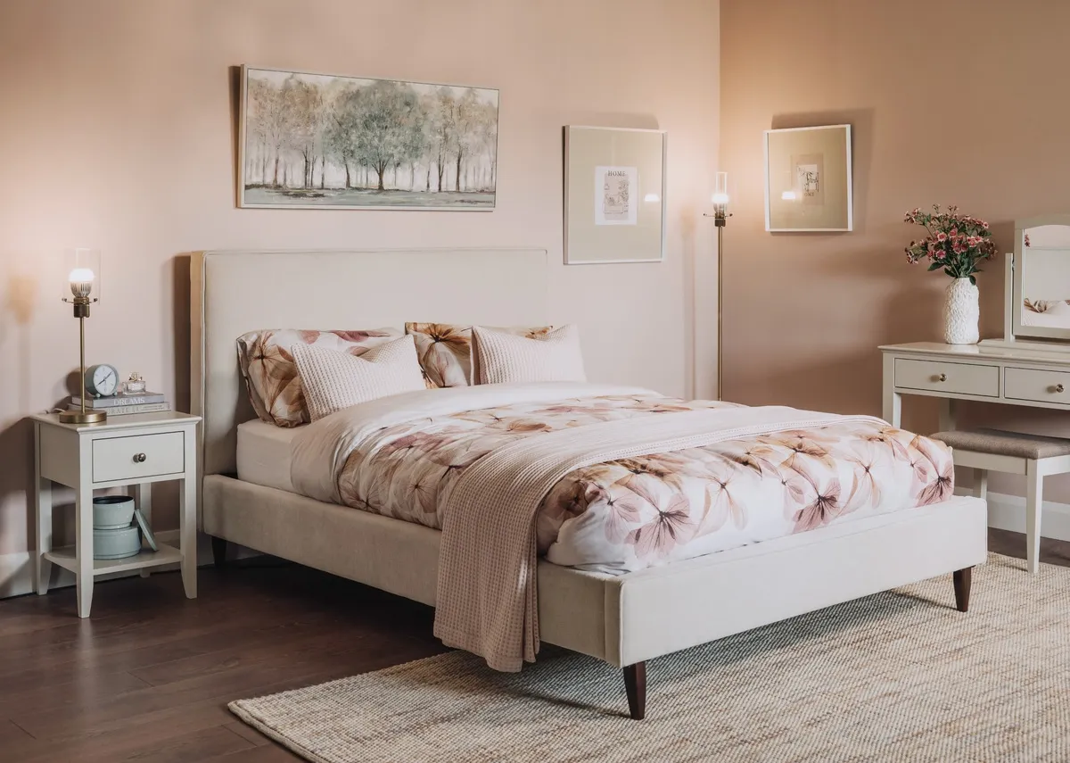 A lifestyle image of the Emilia Bedframe with the