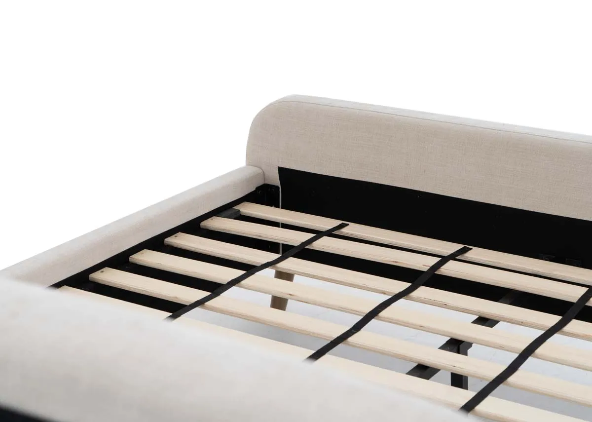A cream 4ft6 bedframe from EZ Livings Serena range. A Closeup of slats