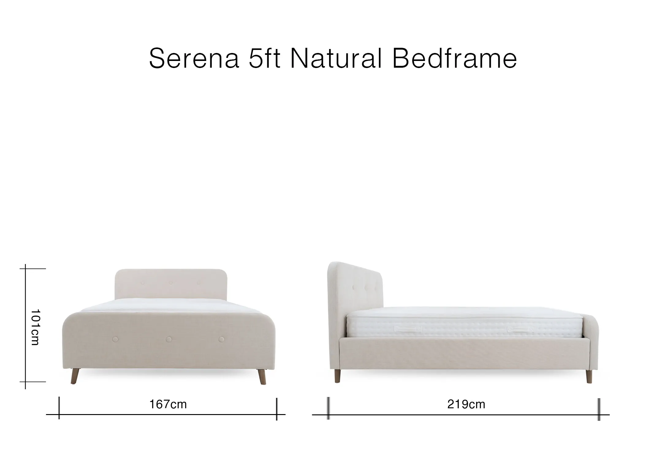 A dimension image of the Serena 5ft bed with 167cm x 219cm x 101cm