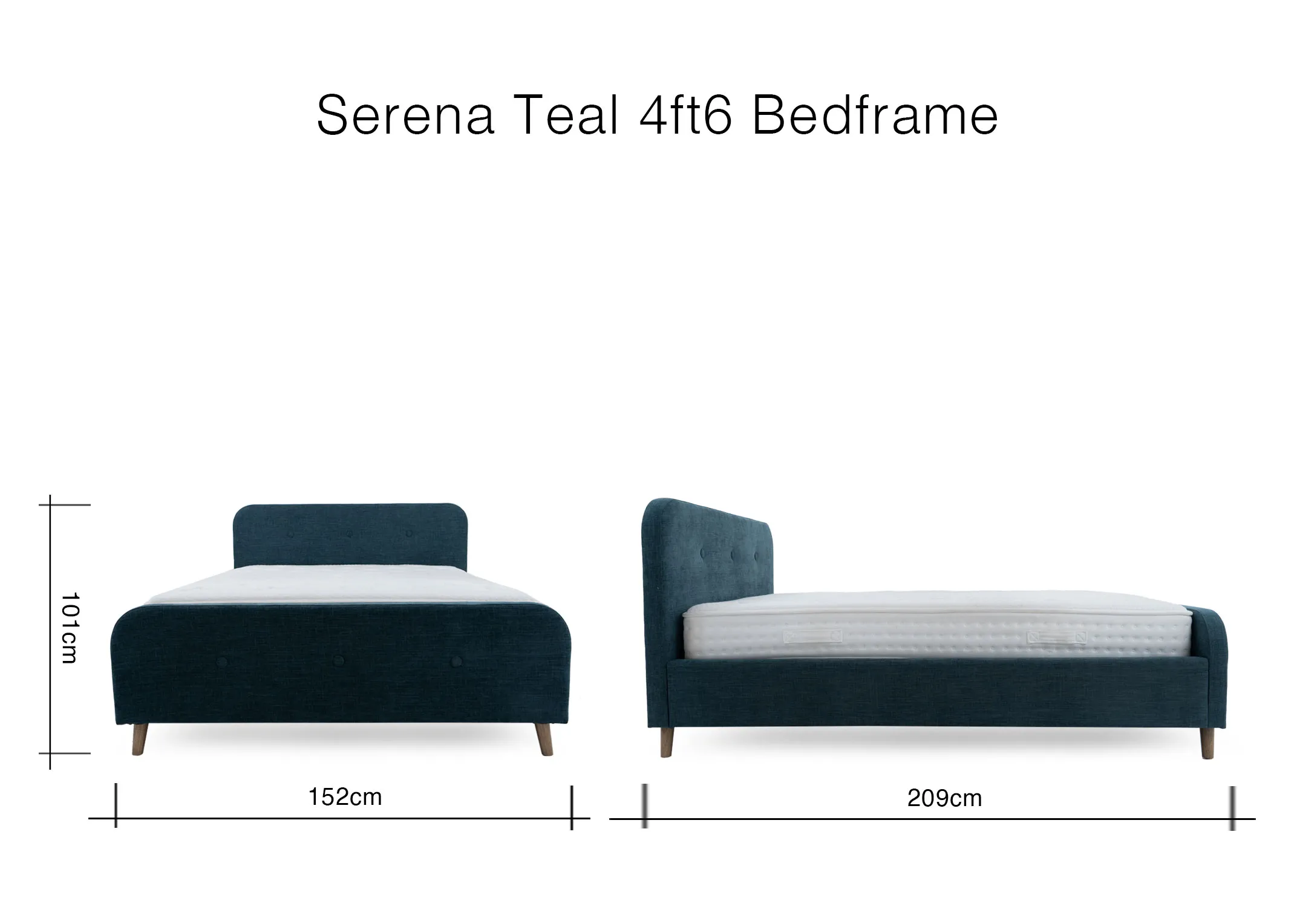 A dimension image of the Serena 4ft6 Bed with 152cm x 209cm x 101cm