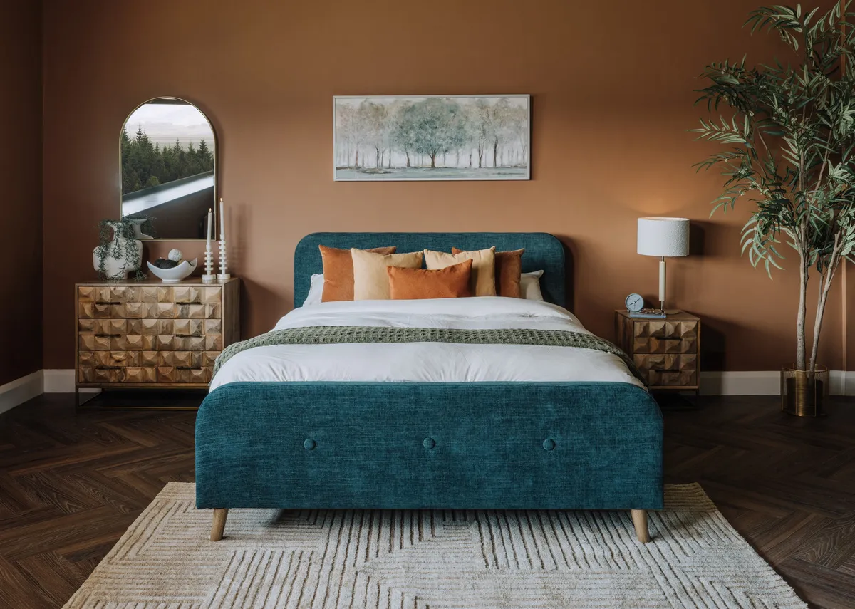 King Size (5ft) Teal Fabric Bed Frame - Serena