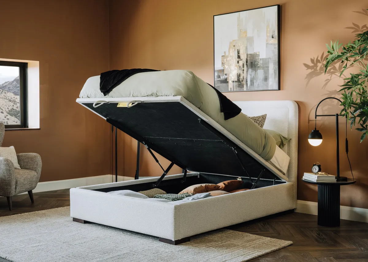 King Size (5ft) Cream Fabric Ottoman Bed - Malmo