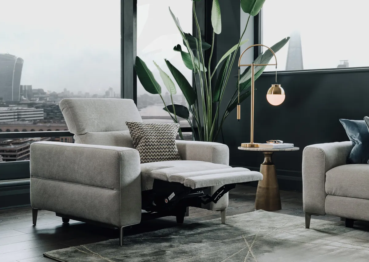 Silver Fabric Power Recliner - Vancouver