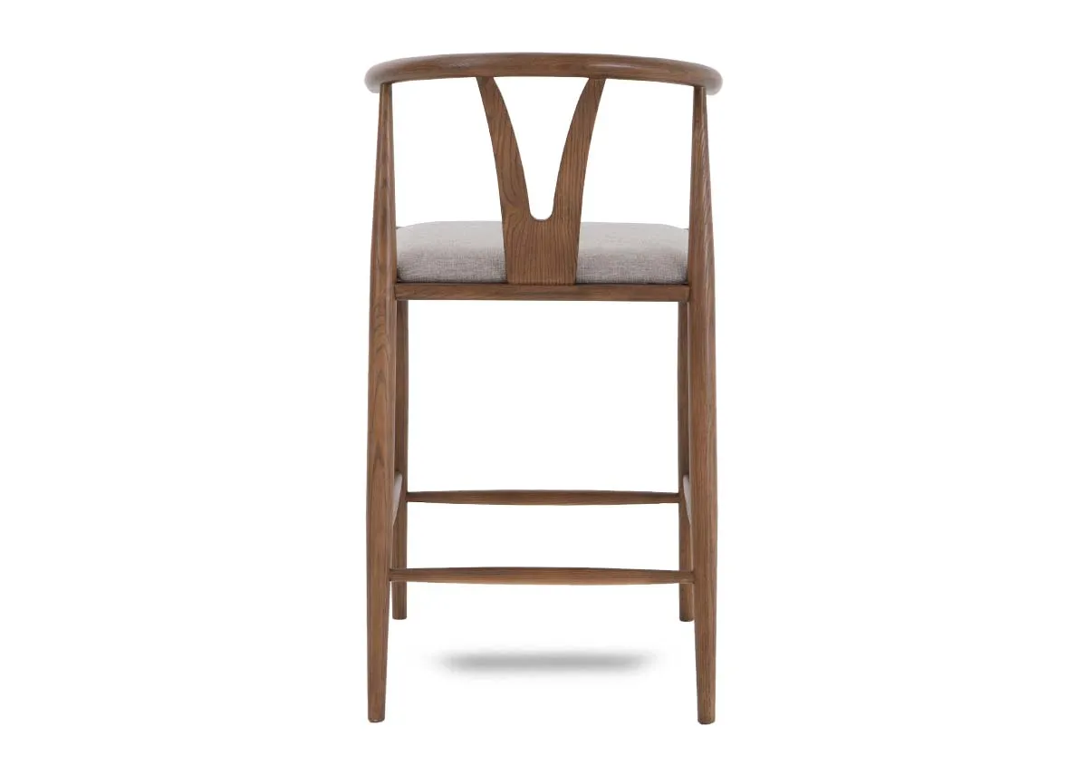 A chestnut frame bar stool with fabric seat from EZ Livings Cape range. Back view