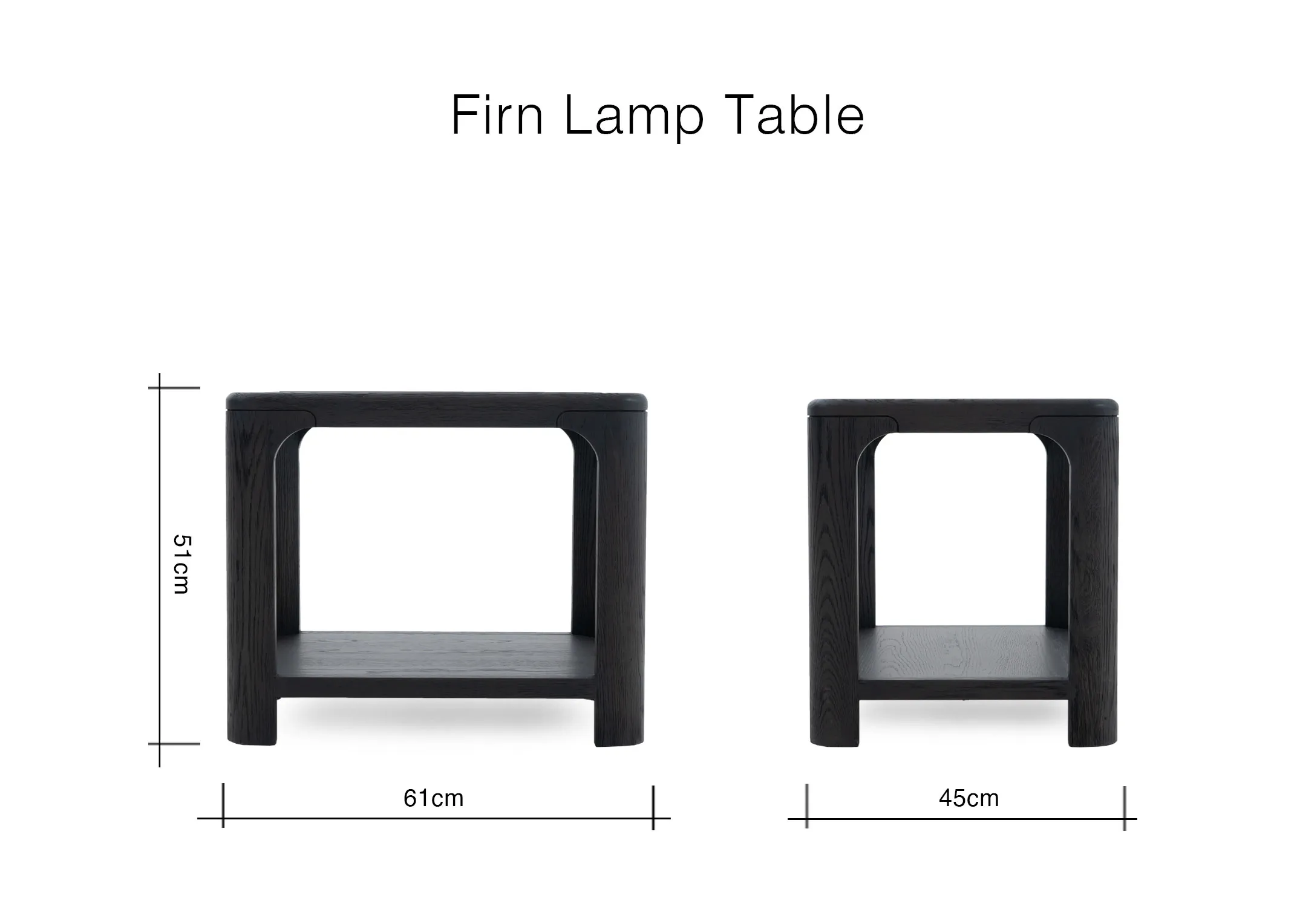 A dimension image of the Firn lamp table with 61cm x 50cm