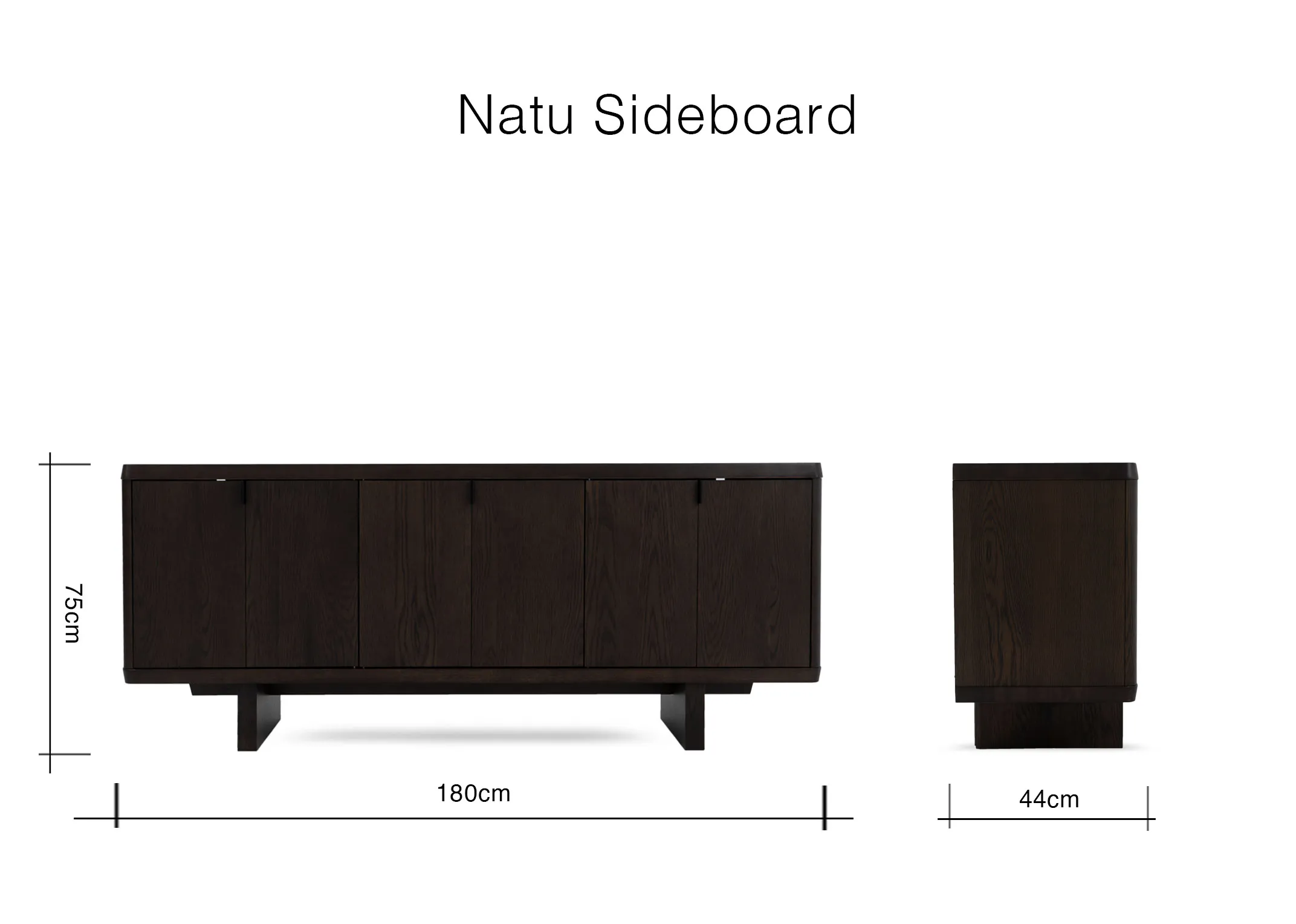 A dimension image of the Natu Sideboard with 180cm x 44cm x 75cm