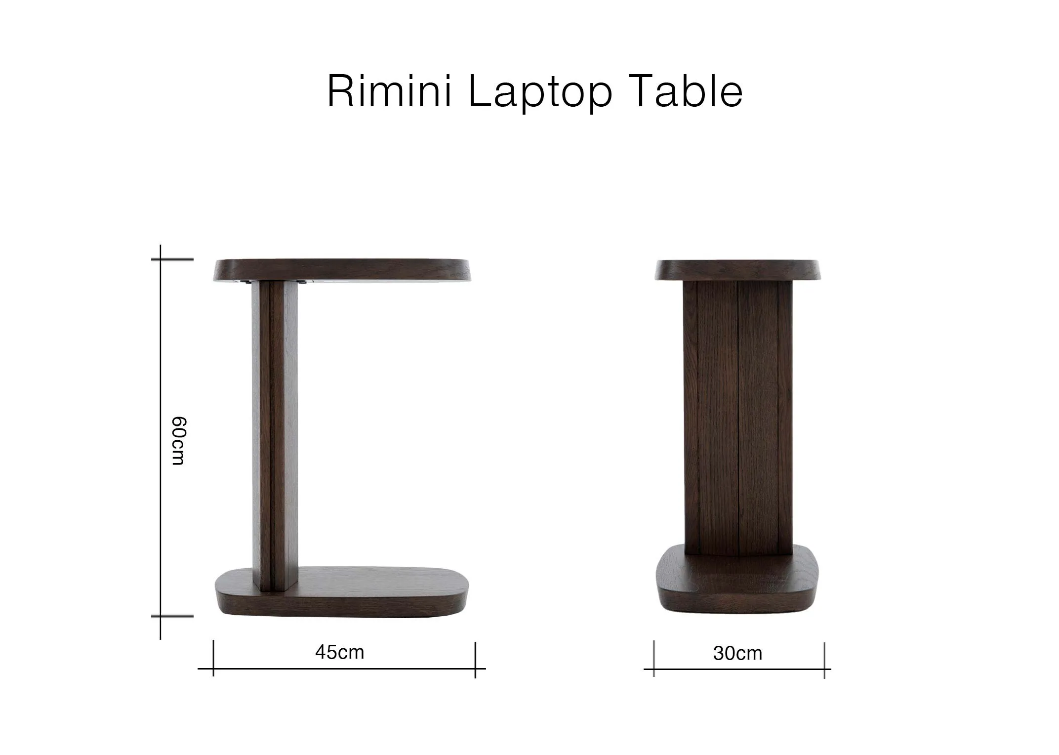 A dimension image of the Rimini Laptop table with 45cm x 60cm