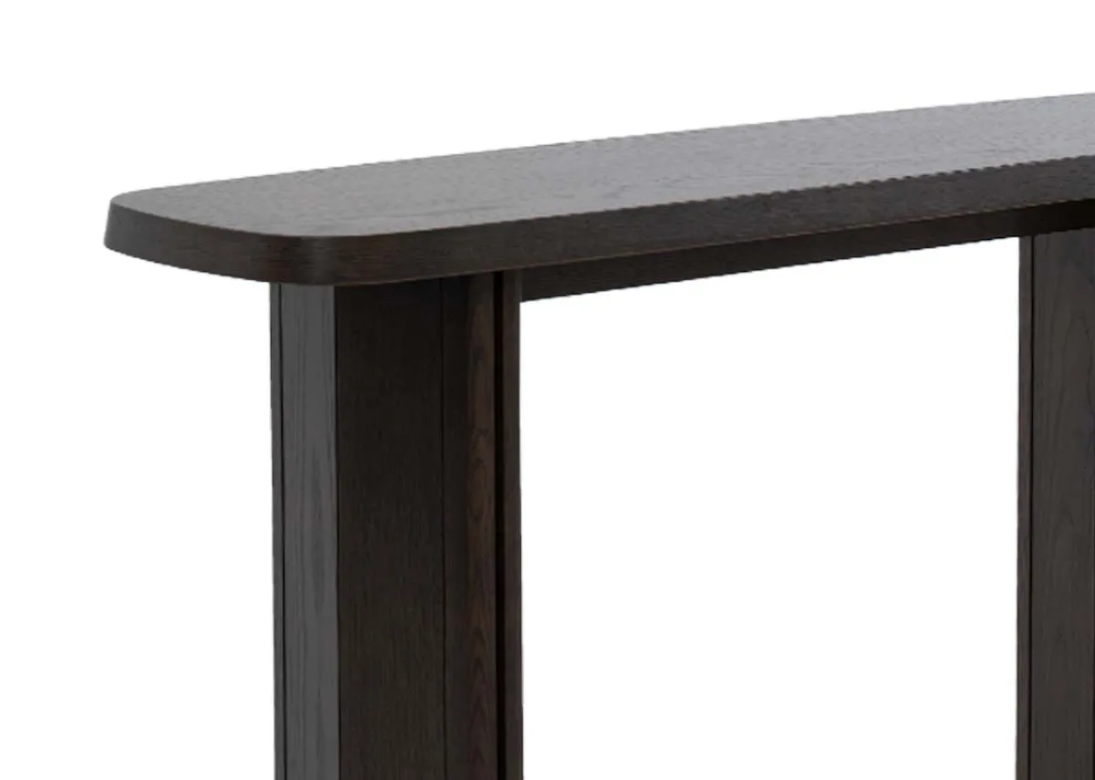   closeup view of a brown wide console table from EZ Livings Rimini range. Texture and detail