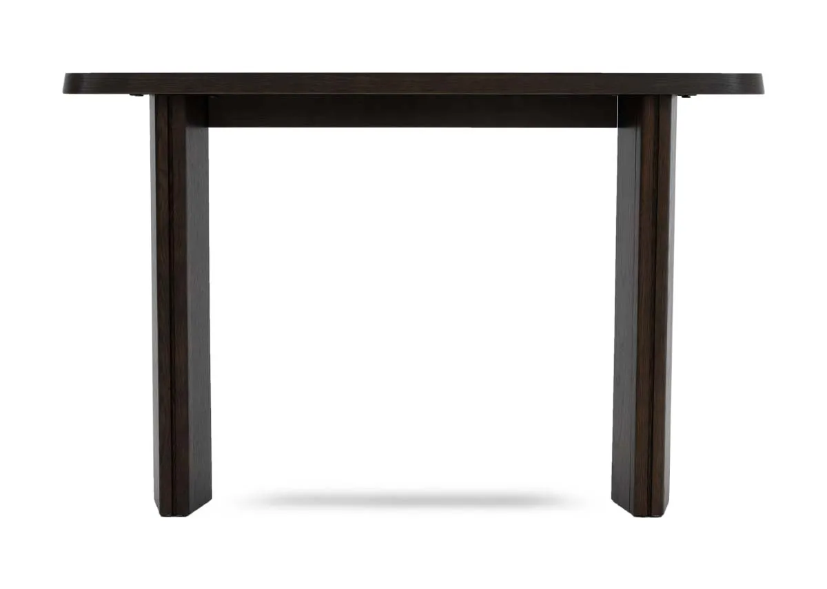 A clear front view of a brown wide console table from EZ Livings Rimini range.