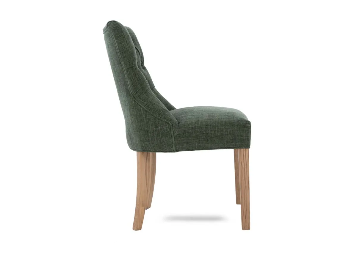 A dimension image of the Felix Green dining chair with 52cm x 43cm x 89cm