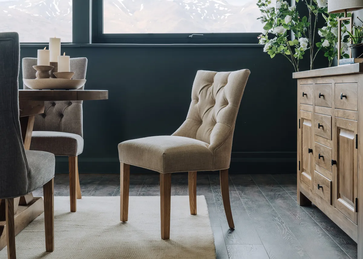 A lifetsyle image of the Felix dining chair with Naxos sideboard and dining table