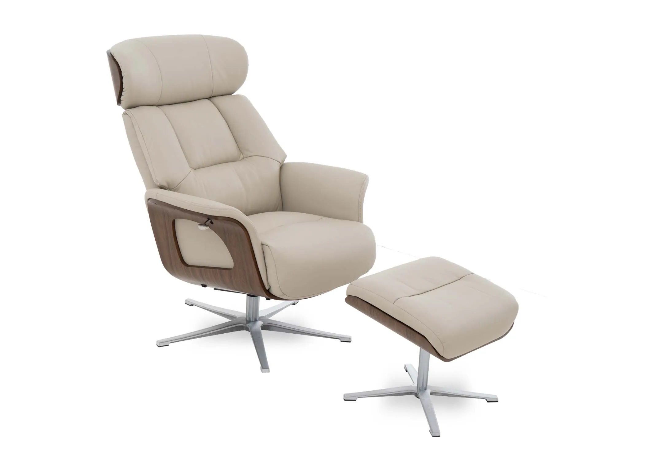 Cream Leather Recliner Swivel Chair & Footstool - Kendal