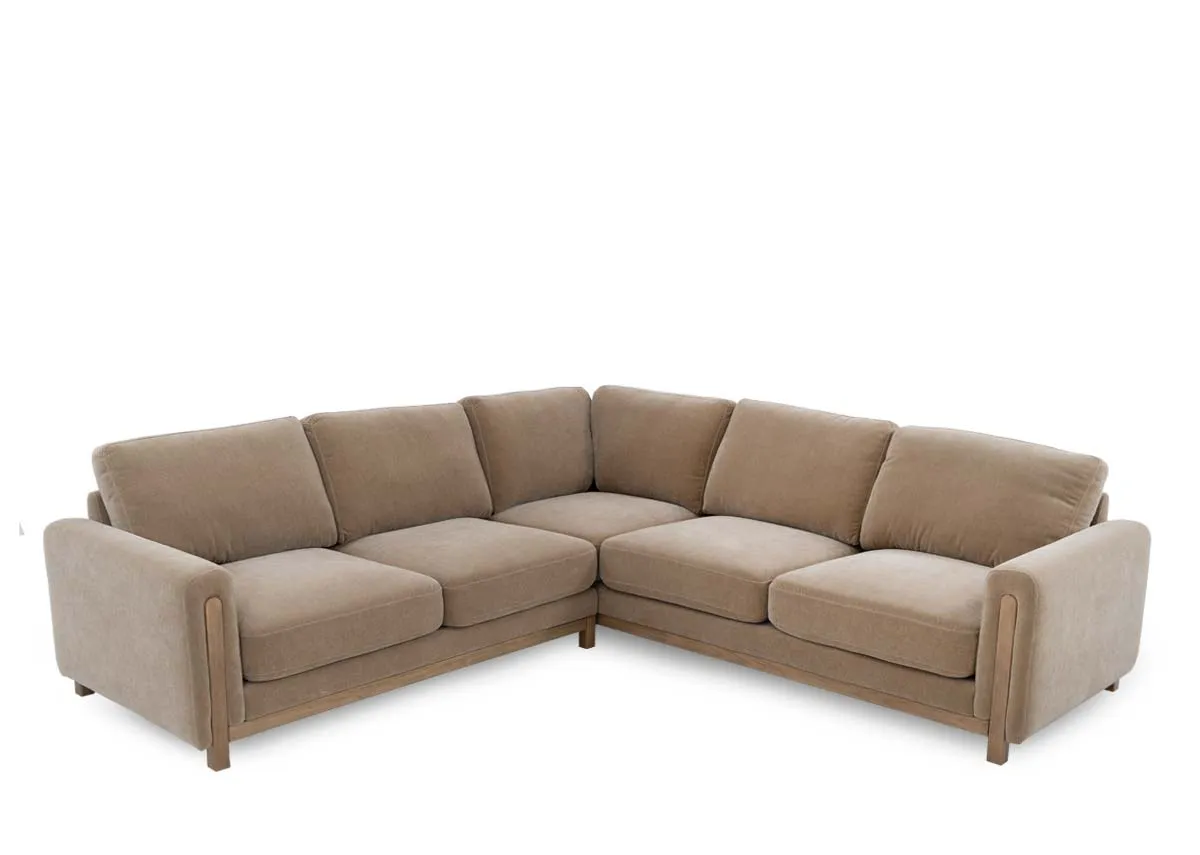 A taupe fabric corner sofas from EZ Livings Miller range. Angled view