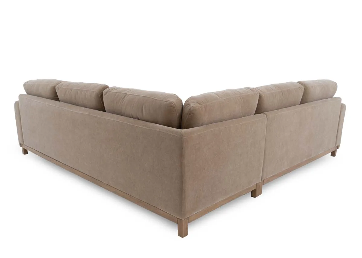 A dimension image of the Miller mink corner sofa with 263cm x 98cm x 87cm