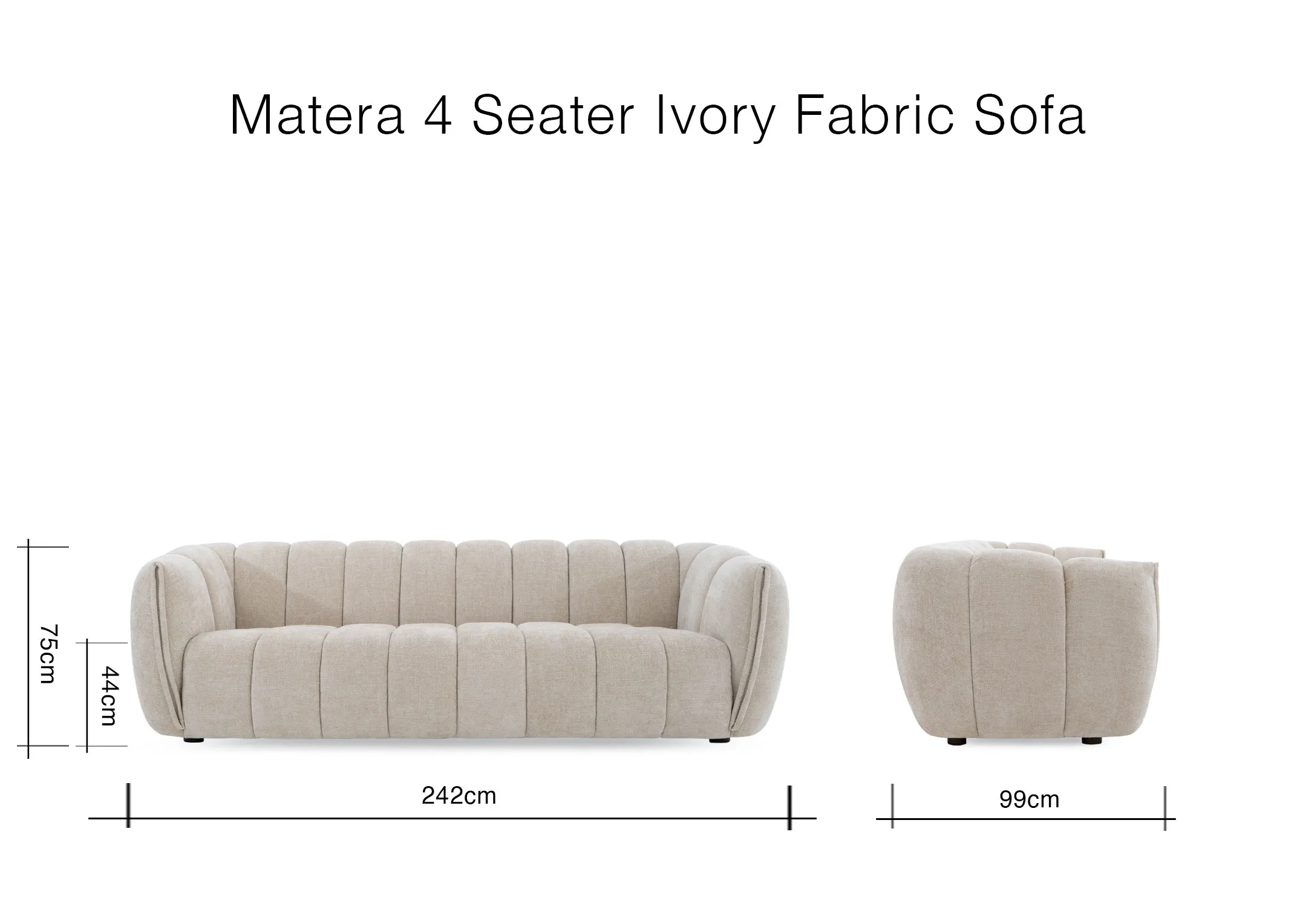 A dimension image of the Matera 4 seater with 242cm x 99cm x 75cm