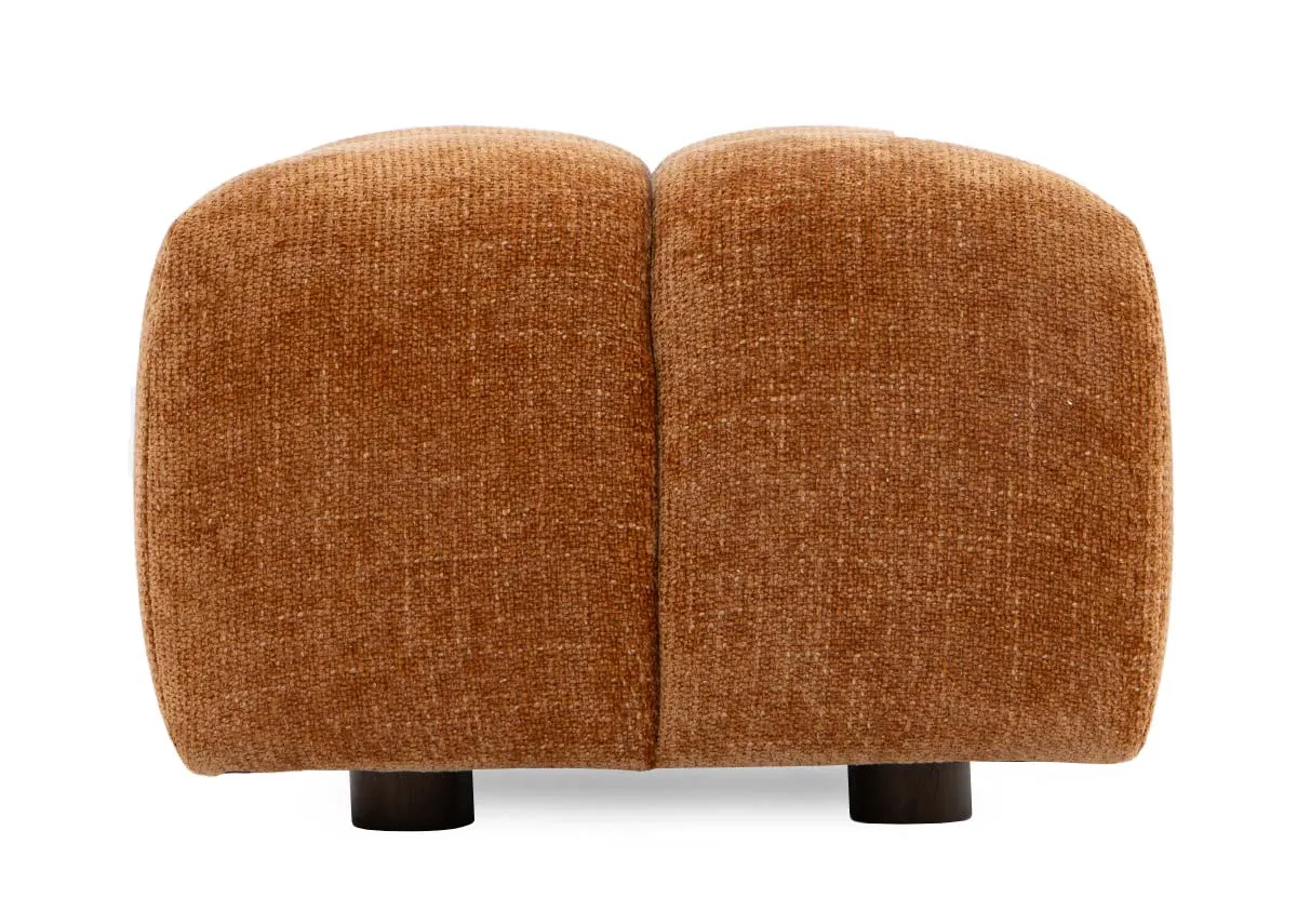 An orange rust fabric footstool from EZ Livings Matera range. Side view