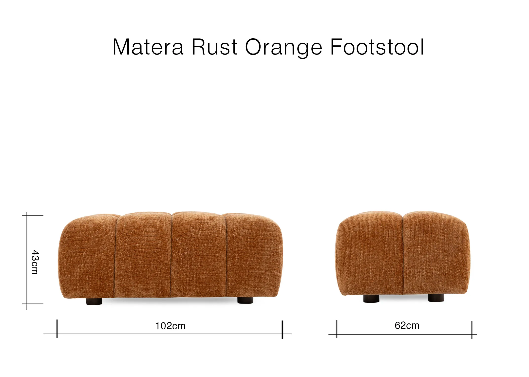 A dimension image of the Matera Footstool with 102cm x 62cm x 43cm