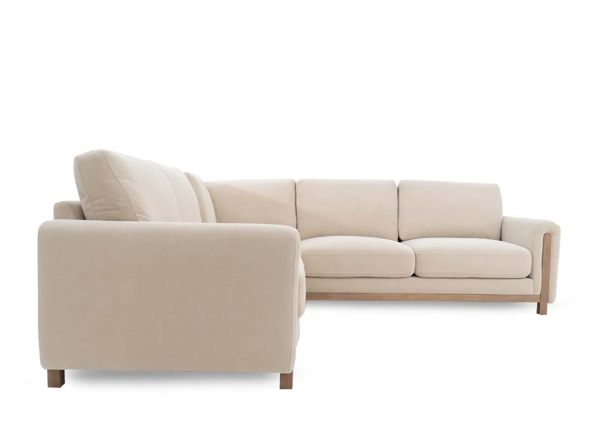 A dimension image of the Miller mink corner sofa with 263cm x 98cm x 87cm