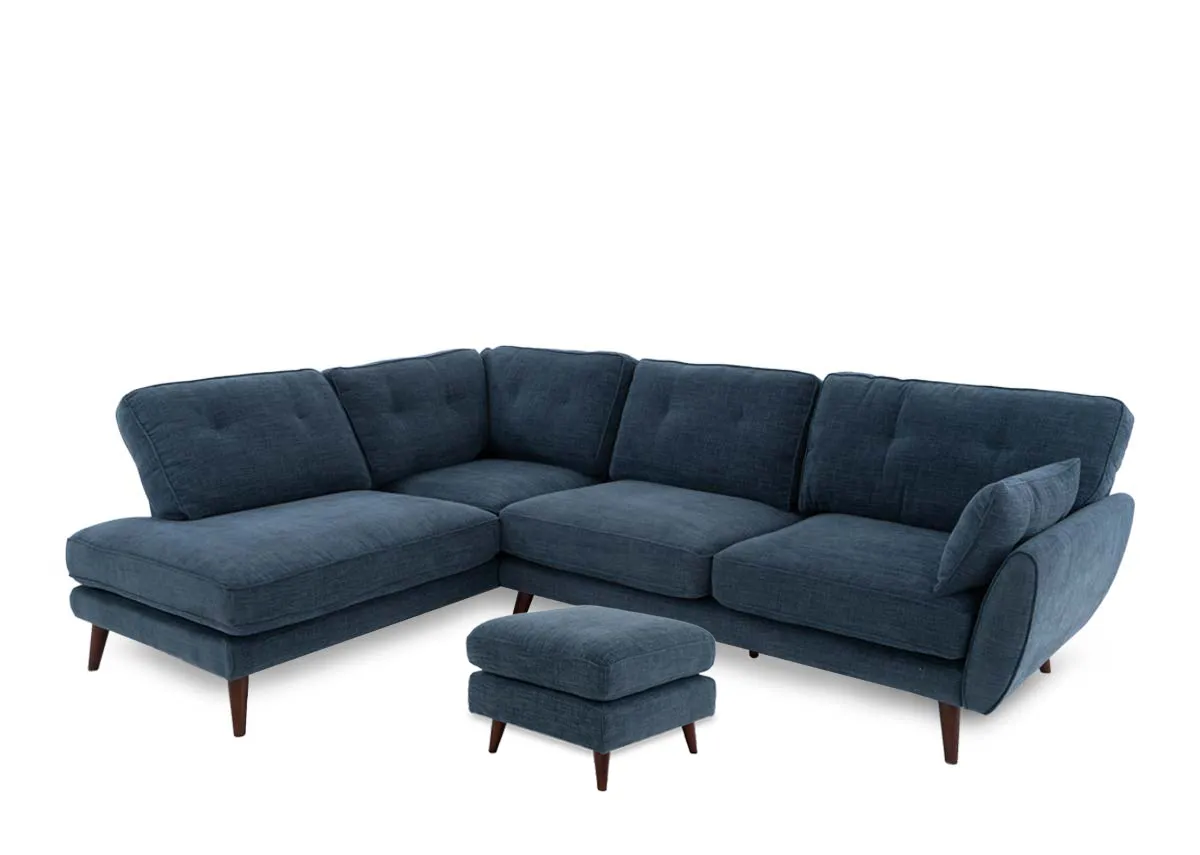 Denim Blue Fabric LHF Corner Chaise with Free Footstool - Caoimhe