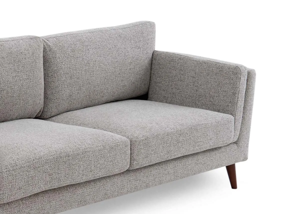 A light brown accent 3 seater sofa from EZ Livings Bailey range.Closeup of the foam seat cushions