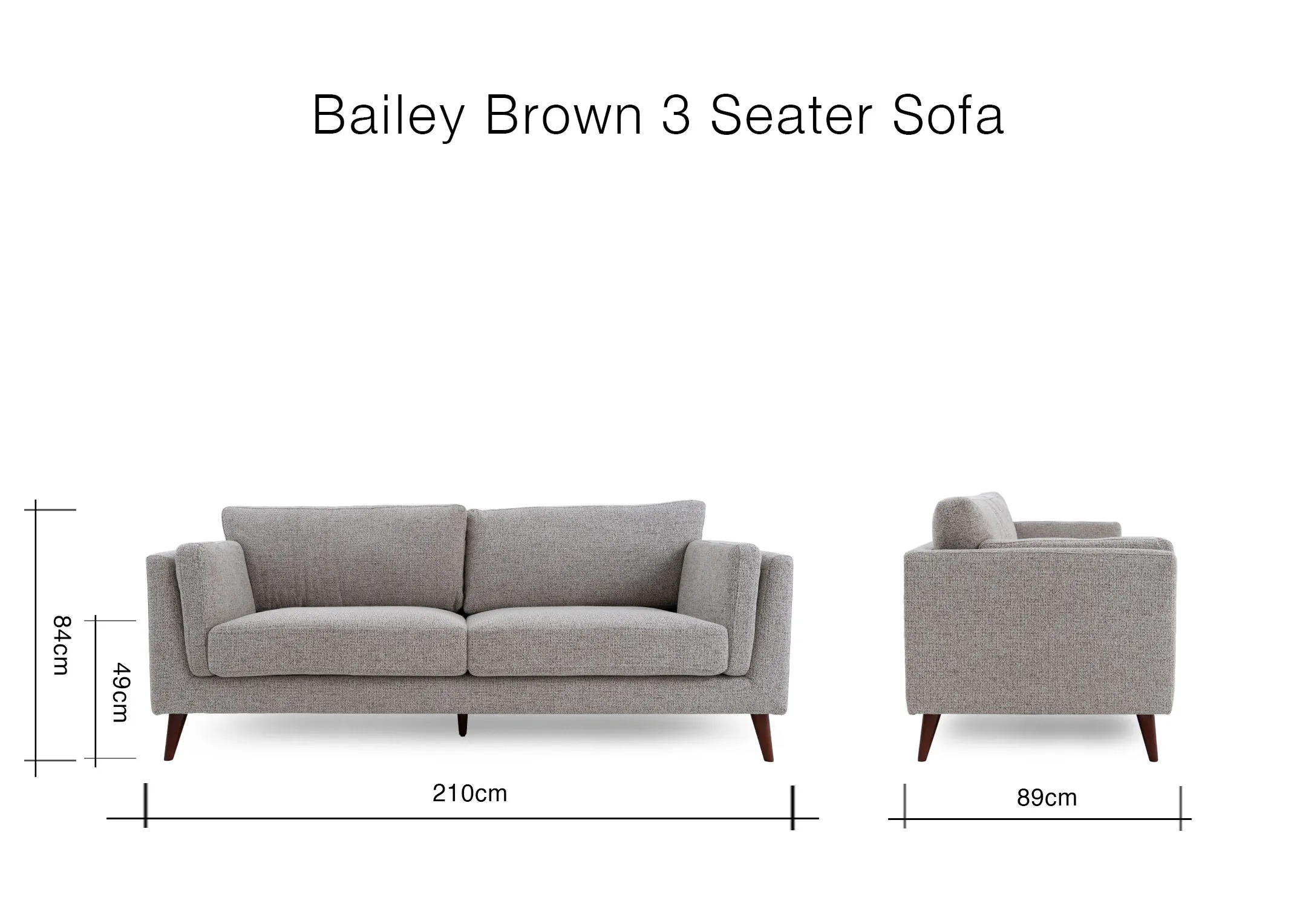 A dimension image of the Bailey 3 Seater sofa with 210cm x 89cm x 84cm
