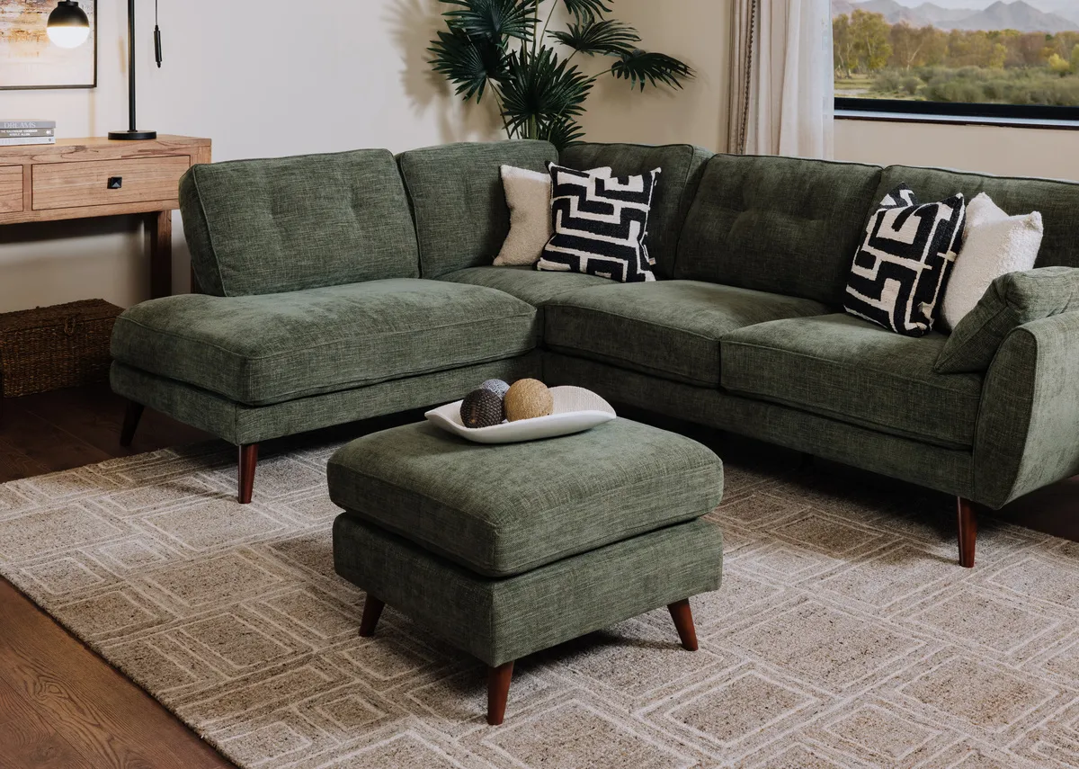 Green Fabric LHF Corner Chaise with Free Footstool - Caoimhe