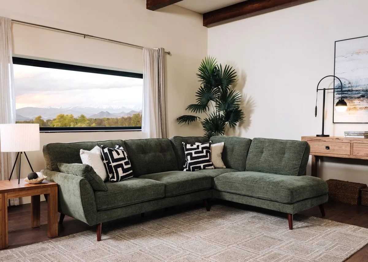 Green Fabric RHF Corner Chaise with Free Footstool - Caoimhe