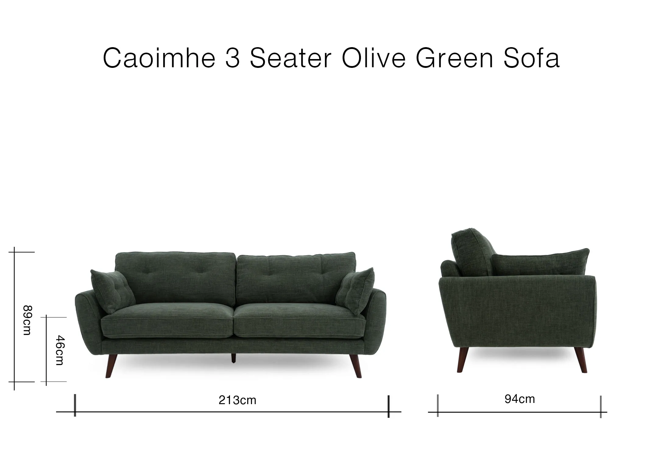 A dimension image of the Caoimhe sofa with 213cm x 89cm