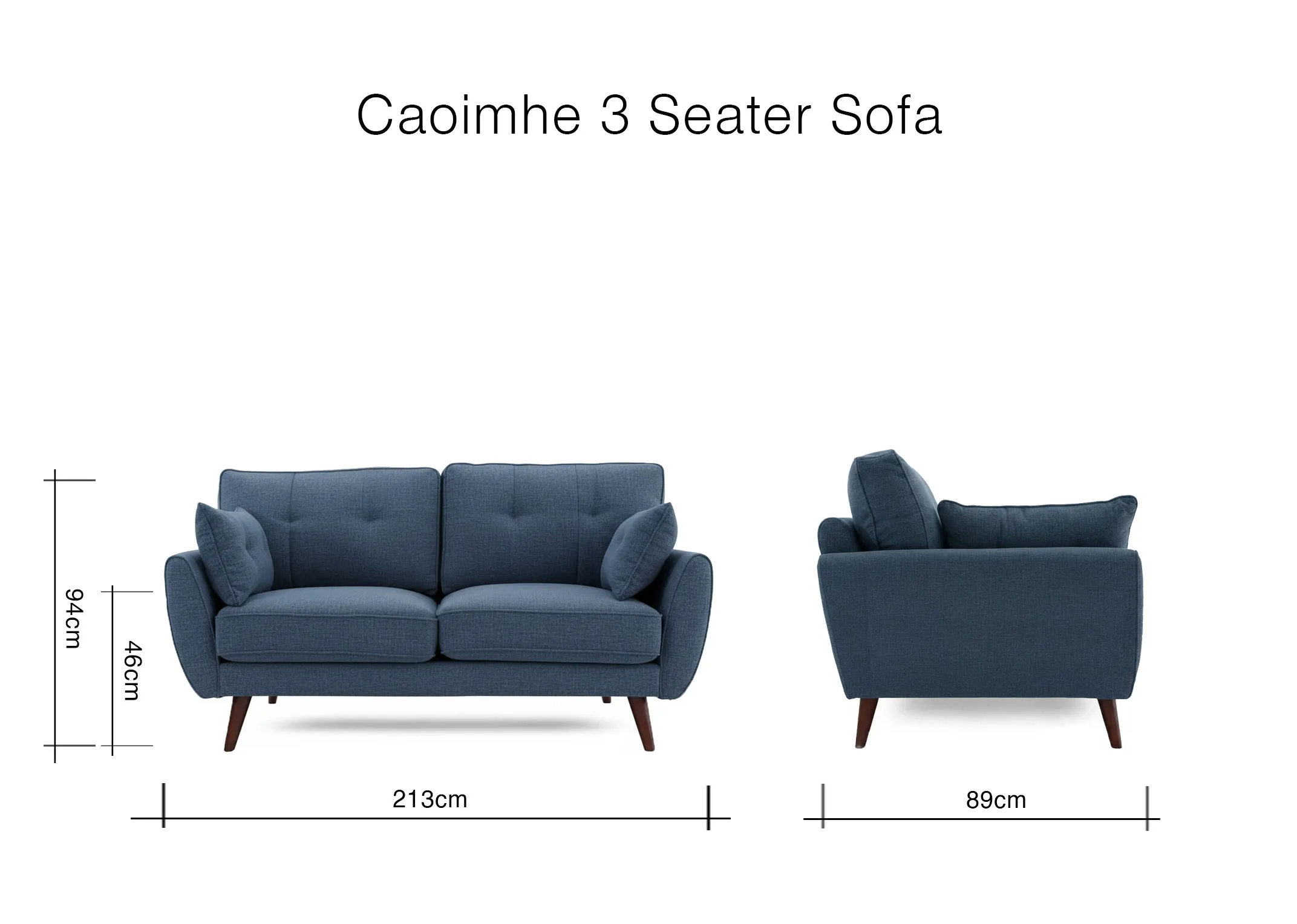 A dimension image of the Caoimhe 3 Seater sofa with 213cm x 94cm x 89cm