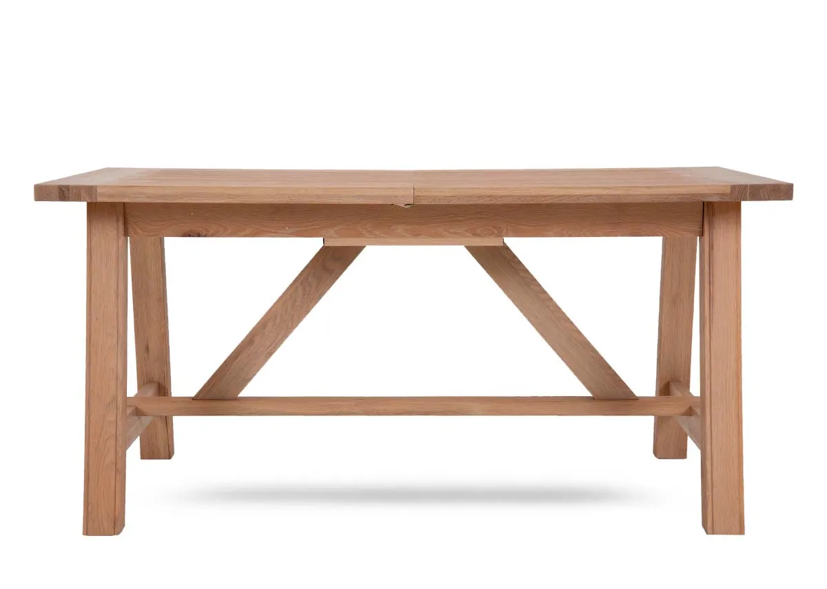 An oak dining table from EZ Livings Albany range. Side view of thick sturdy legs