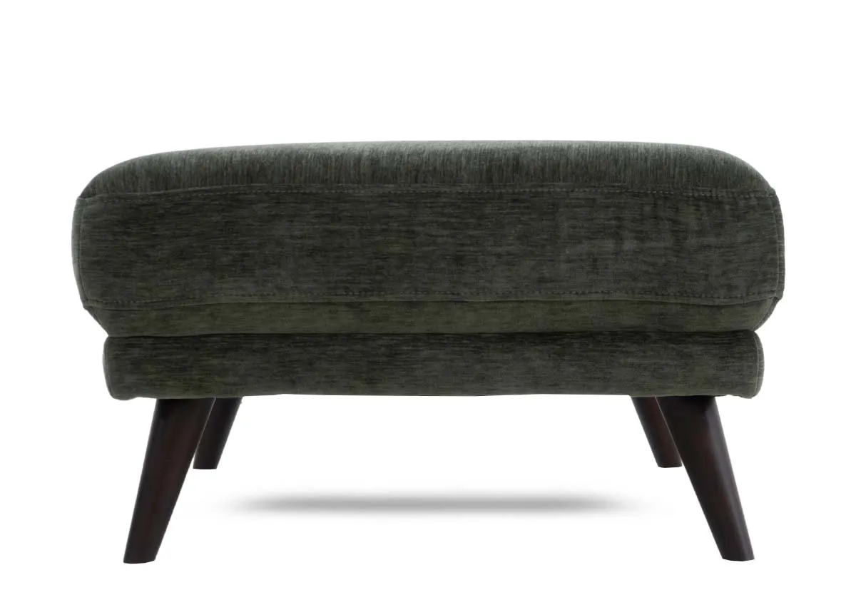 A green fabric rectangular footstool from EZ Livings Toscana range. Side view