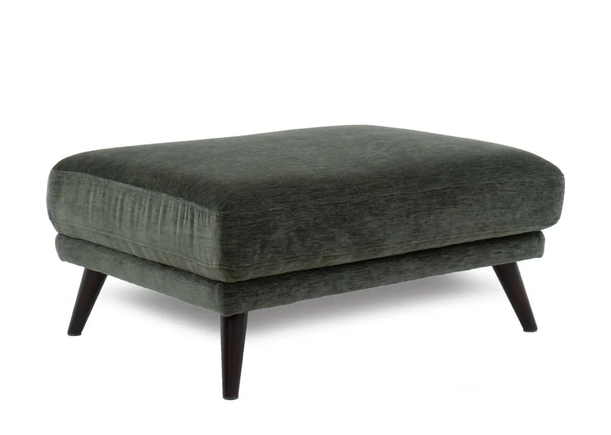 A green fabric rectangular footstool from EZ Livings Toscana range. Angled view.