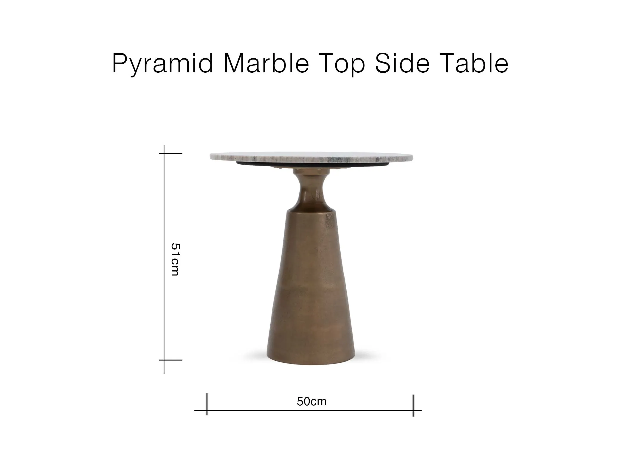 A dimension image of the Pyramid side table with 50cm x 51cm