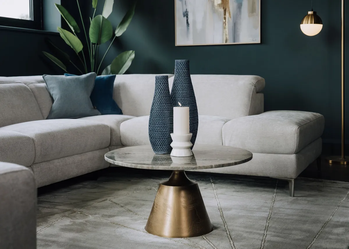 Brass Coffee Table with Marble Top - Pyramid