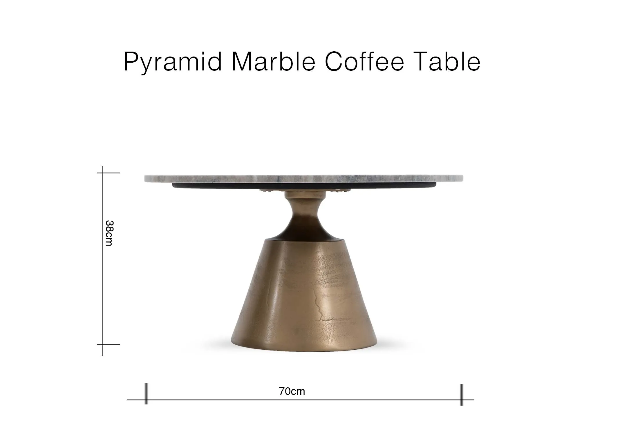 A dimension image of the Pyramid Coffee Table with 70cm x 38cm