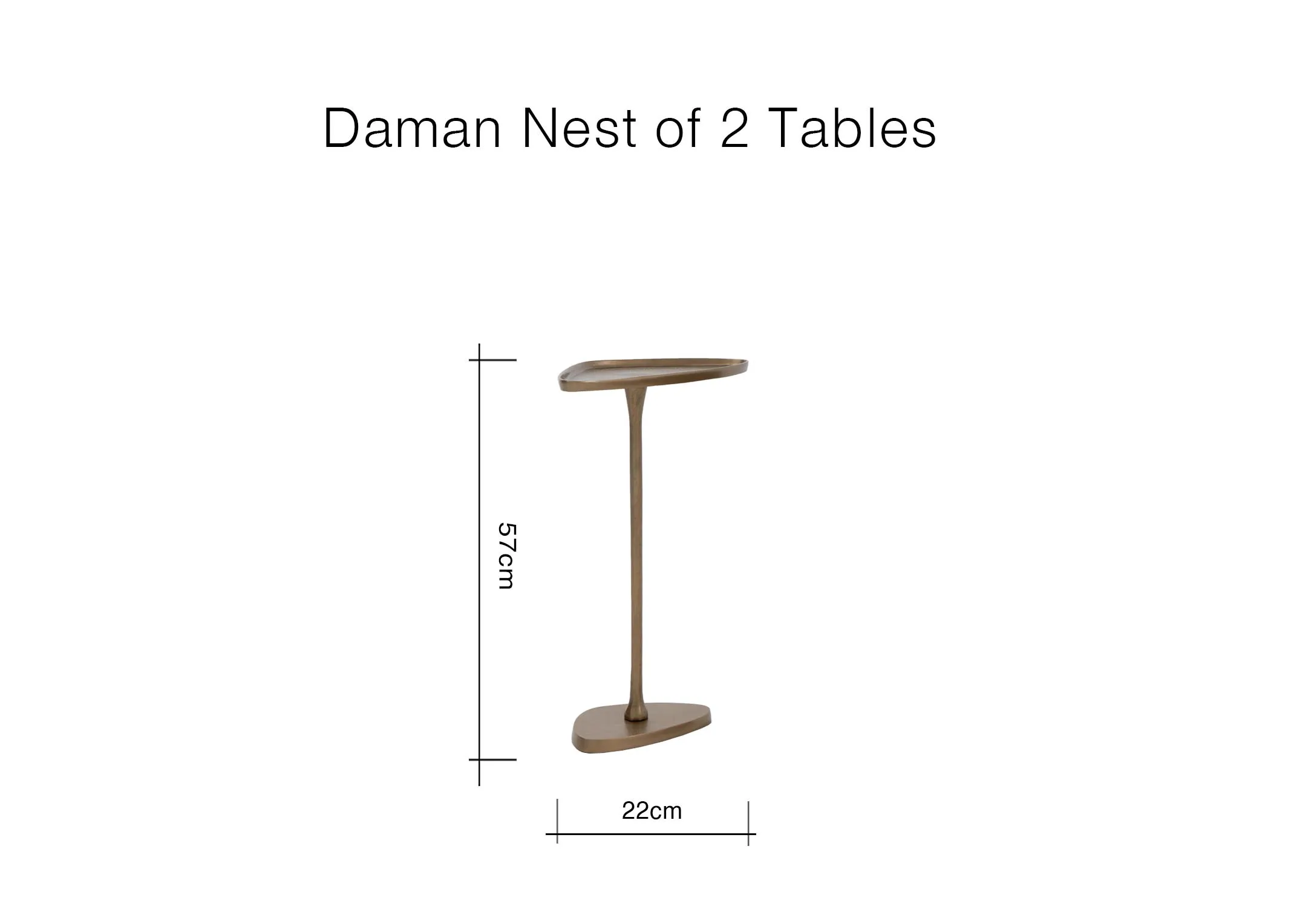A dimension image of the Daman Nests with 22cm x 57cm