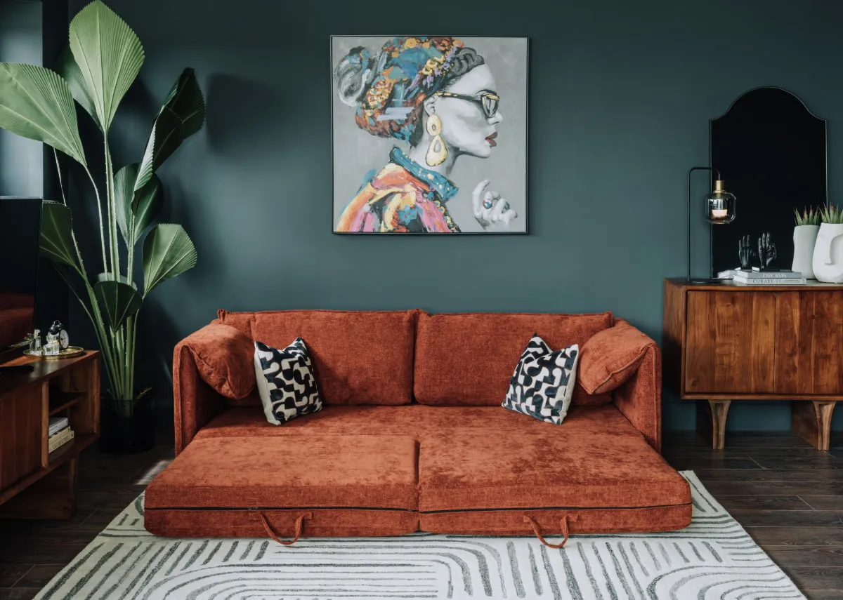 3 Seater Dark Orange Fabric Sofa Bed - Pierce