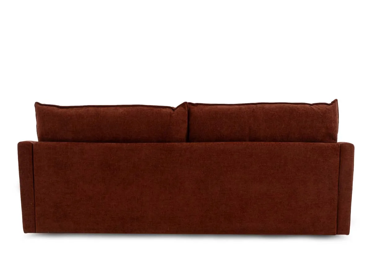 A 3 seater orange fabric sofa bed from EZ Livings Pierce range.Back view