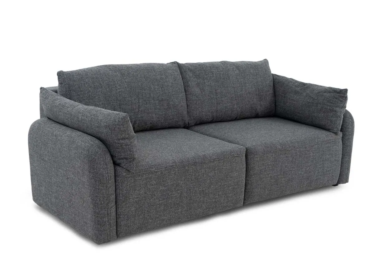 A grey fabric sofa bed from EZ Livings Brooks range. Angled view