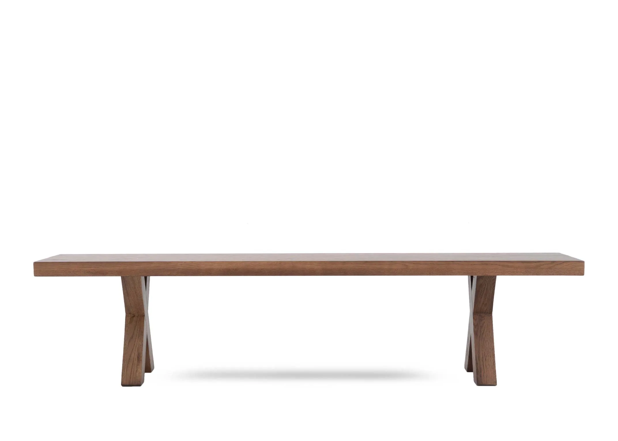 An all oak dining bench with x legs from EZ Livings Davos range.Front view
