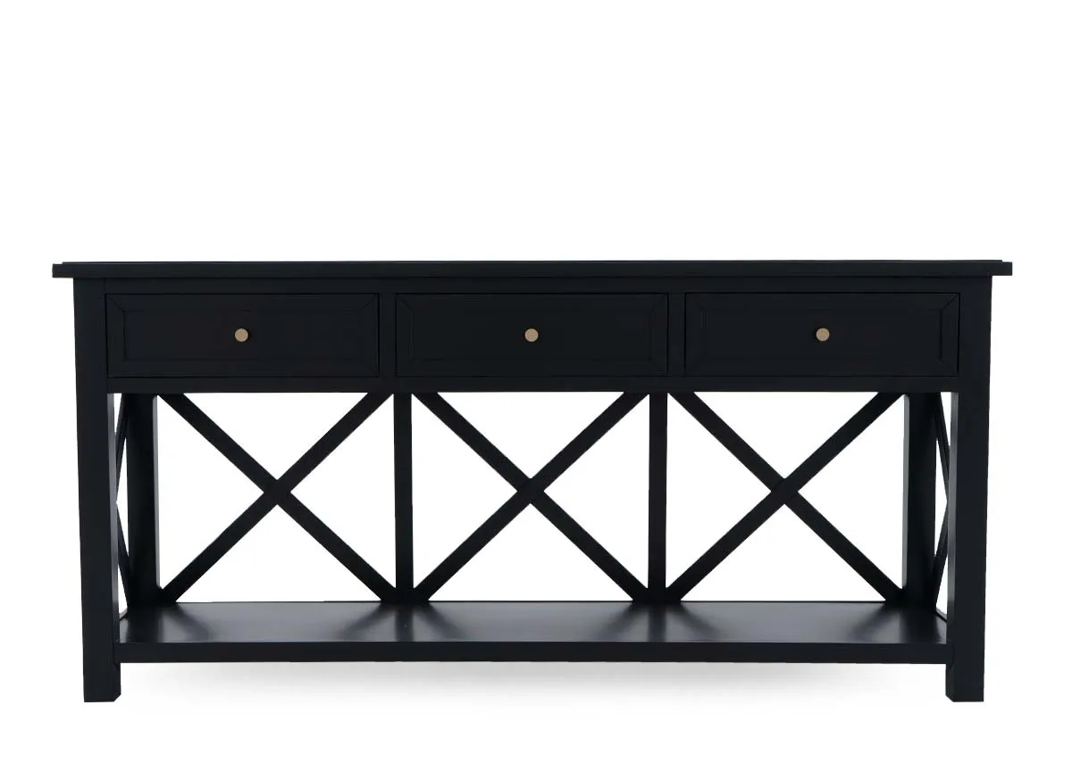 A dimension image of the Hampton 3 drawer console with 180cm x 80cm x 48cm