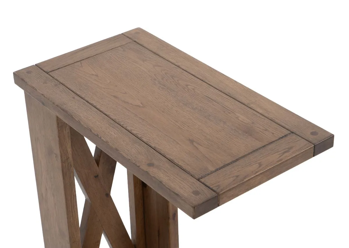 A striking oak sofa table with X side detail from EZ Livings Naxos range. Closeup of oak top.