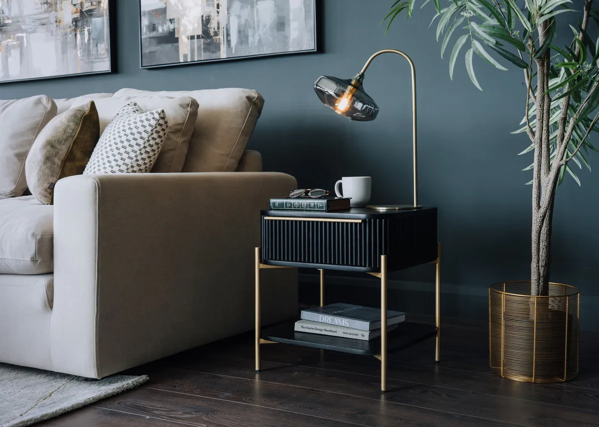 1 Drawer Black Mango Lamp Table - Rego