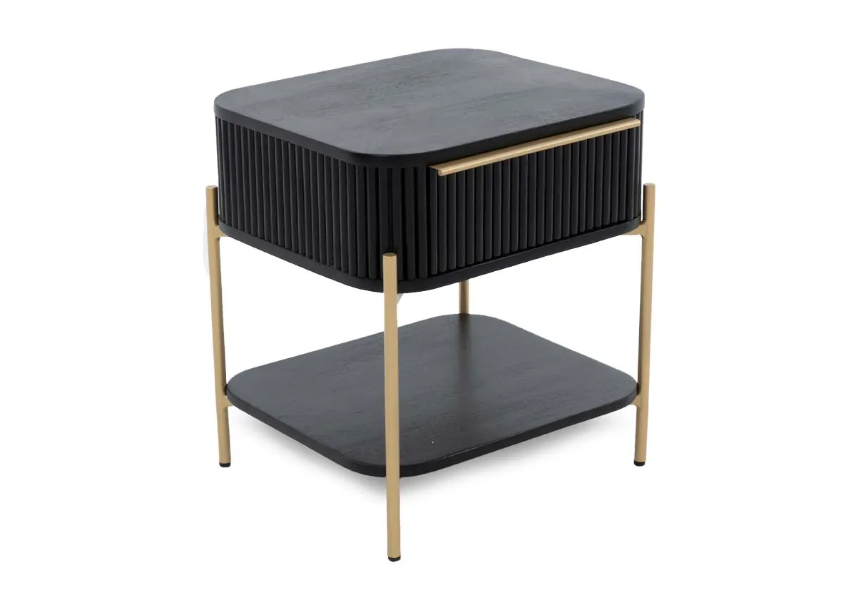 1 Drawer Black Mango Lamp Table - Rego