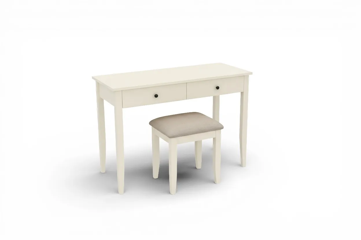 White Dressing Table & Fabric Stool - Atlas